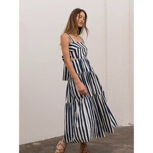 Moon River Striped Cutout Tiered Maxi Dress XS
